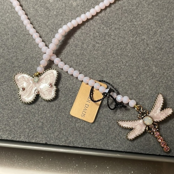 Pink rope necklace w/butterfly & dragonfly pendants by Heidi Daus - Picture 6 of 8